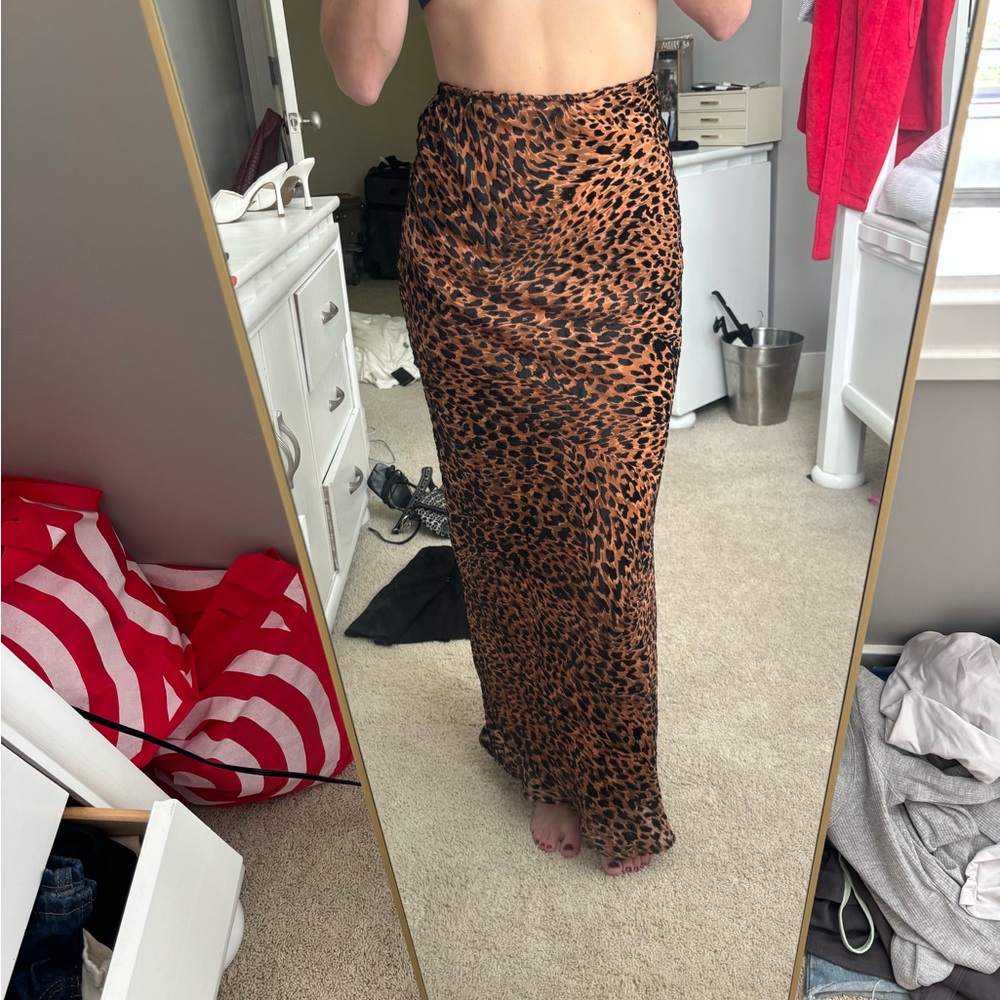 Leopard Print Maxi Skirt - Brown Animal Print